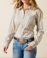 Ariat Womens Kirby Stretch Shirt a button up collard shirt in a striped print with floral at boltranchstore.com