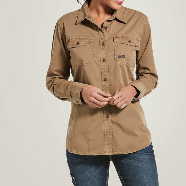 Ariat Womens Rebar Washed Twill Work Shirt a work shirt for women with button up front pockets and durable ready at boltranchstore.com
