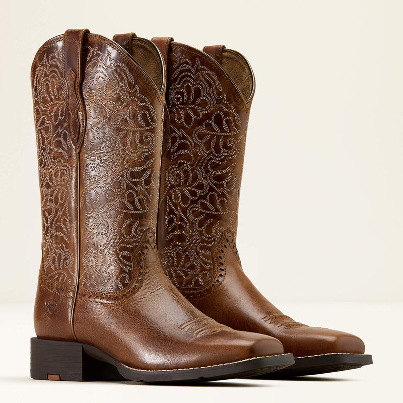 Ariat Womens Round Up Remuda Boot rodeo tailgate horseman heel and 11" shaft  available at boltranchstore.com womens cowboy boot brown free shipping