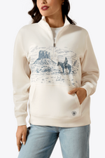 Ariat Womens Traveler Half Zip Sweatshirt western scene cowboy horse utah Boltranchstore.com free shipping womens quarter zip long sleeve top 10071161