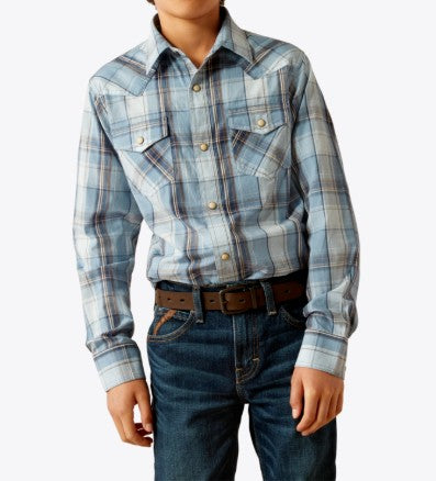 Ariat Youth Hunter Retro Fit Shirt boys blue plaid western shirt
