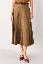 Flying Tomato Faux Suede Midi Circle Skirt camel faux suede midi skirt womens western boutique Utah SKU FK1201