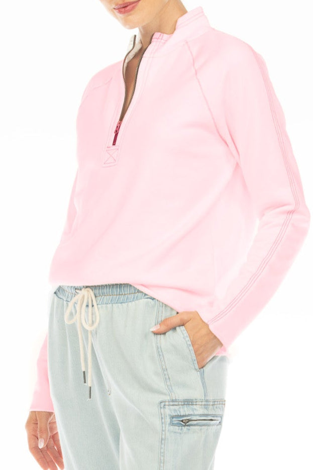 Atlas Stitch Zip Mock Pink Salt