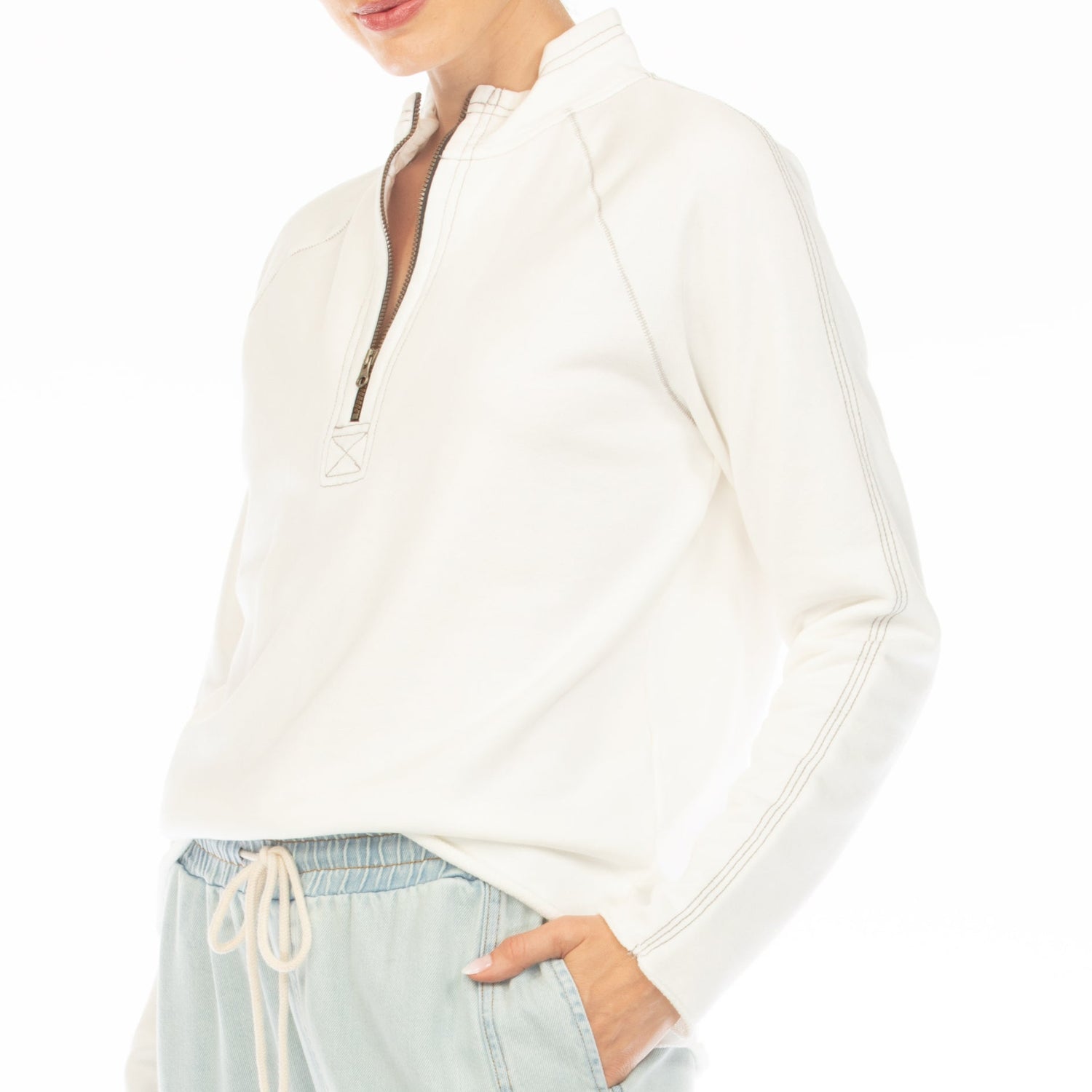 Atlas Womens Stitch Zip Mock Shirt white