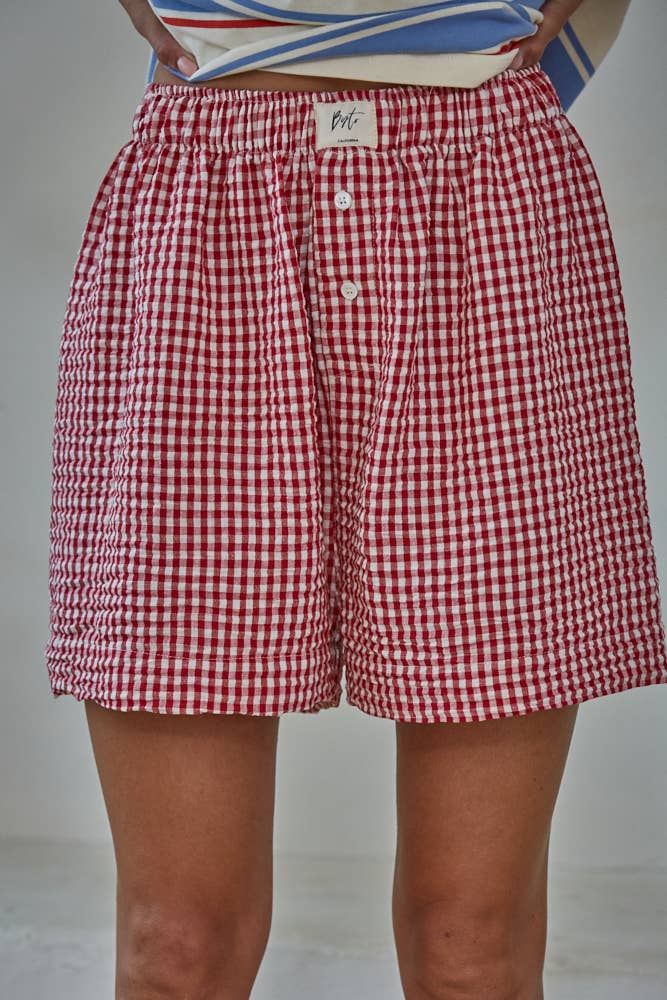 Audrey Gingham Shorts L9496 By Together Womens boxer shorts red and white gingham Boltranchstore.com Free Shipping