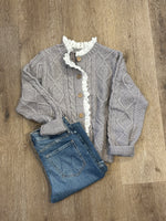 Aureum Eyelet Cardigan womens cable knit heather gray sweater with eyelet trim fall 2025 popular viral sweater Boltranchstore.com Free shipping