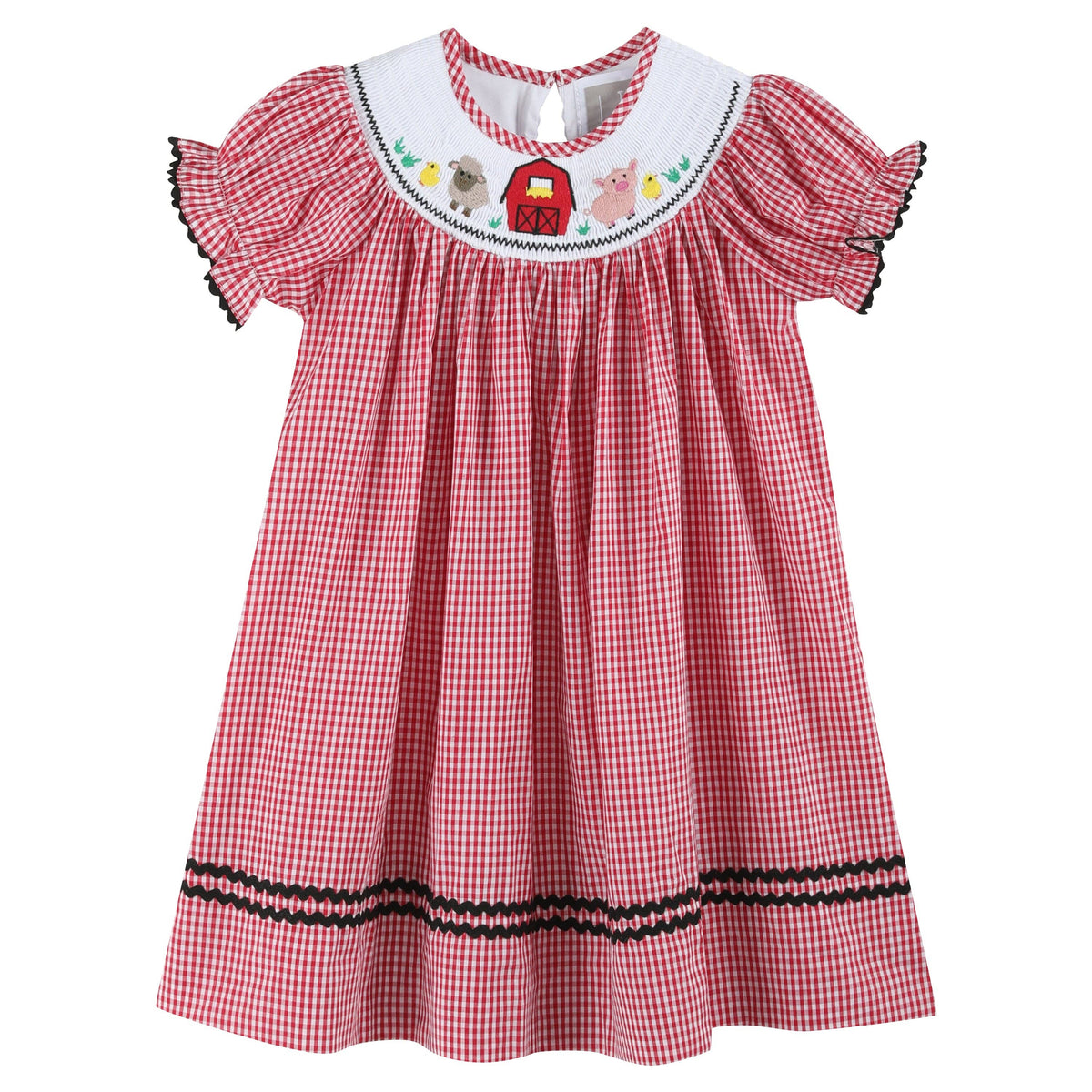 Aurora Red Gingham Barn Animals Dress Ballerina farm kids dress little girl free shipping Boltranchstore.com