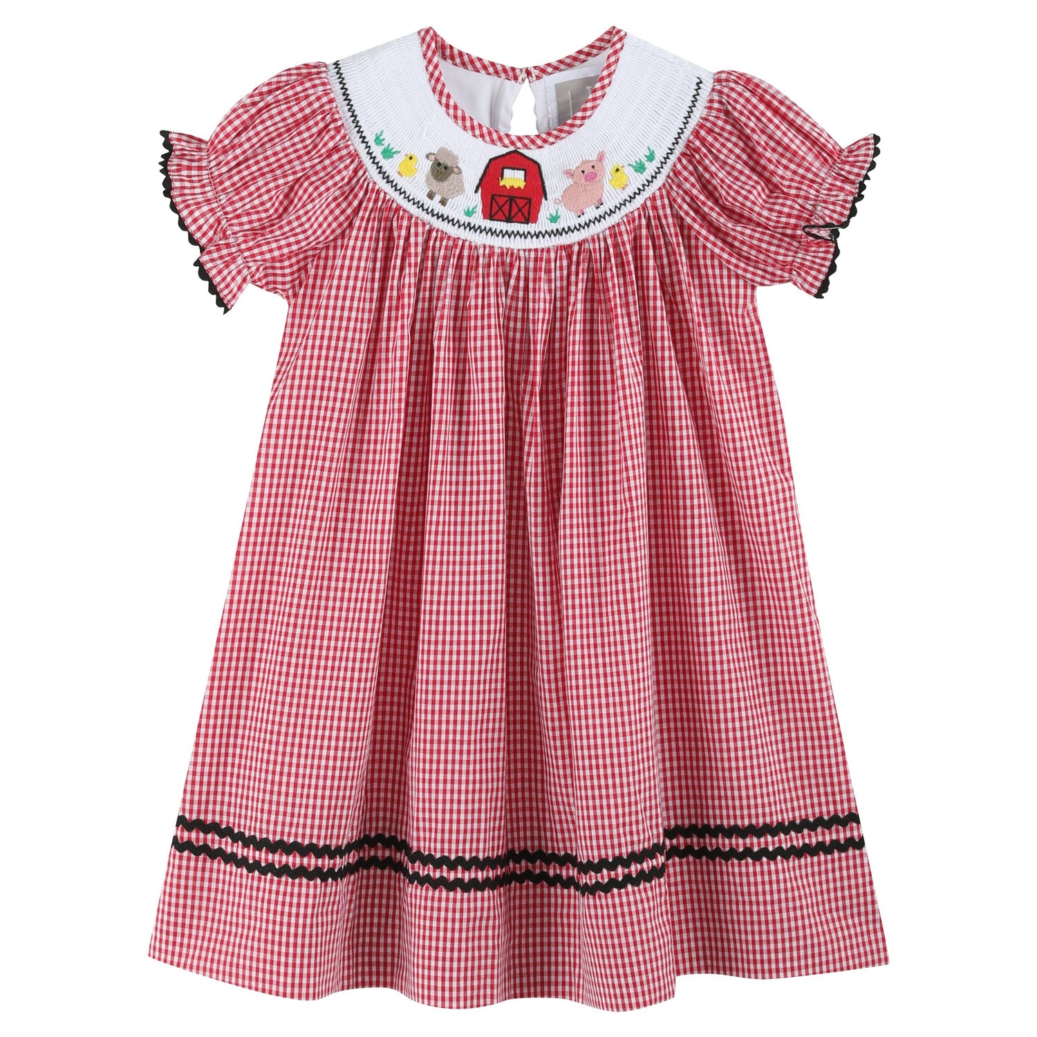 Aurora Red Gingham Barn Animals Dress Ballerina farm kids dress little girl free shipping Boltranchstore.com