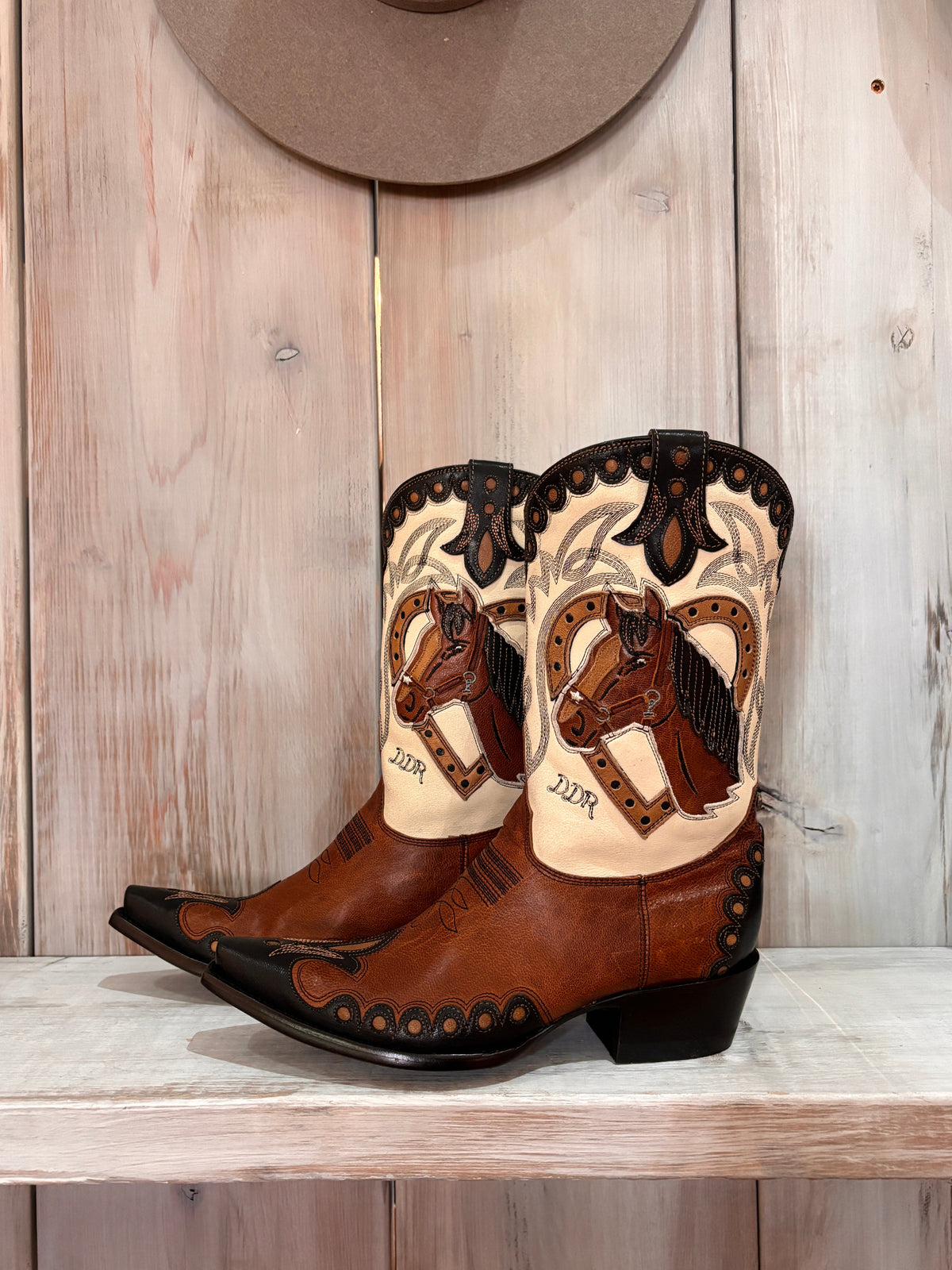 Womens Double D Horsiculture Boot cowboy boots horse head brown and black leather western fashion style Boltranchstore.com instock