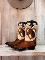 Womens Double D Horsiculture Boot cowboy boots horse head brown and black leather western fashion style Boltranchstore.com instock