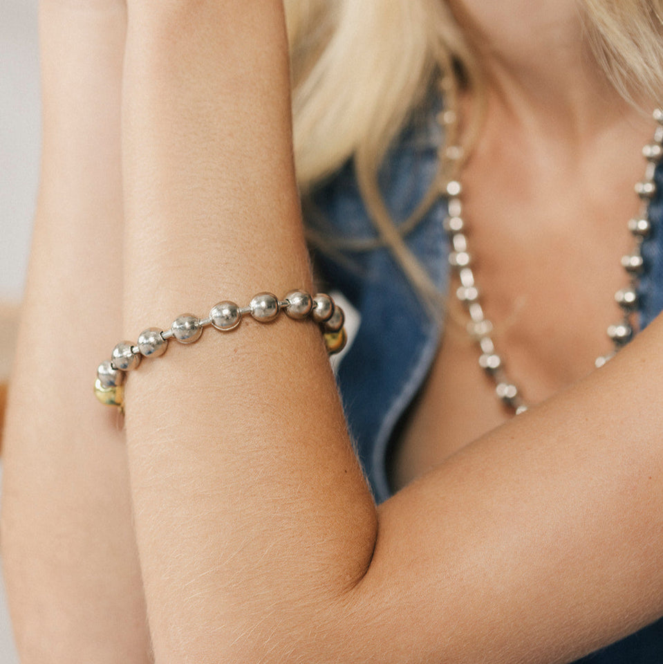 Twisted Silver Ball And Chain Bracelet