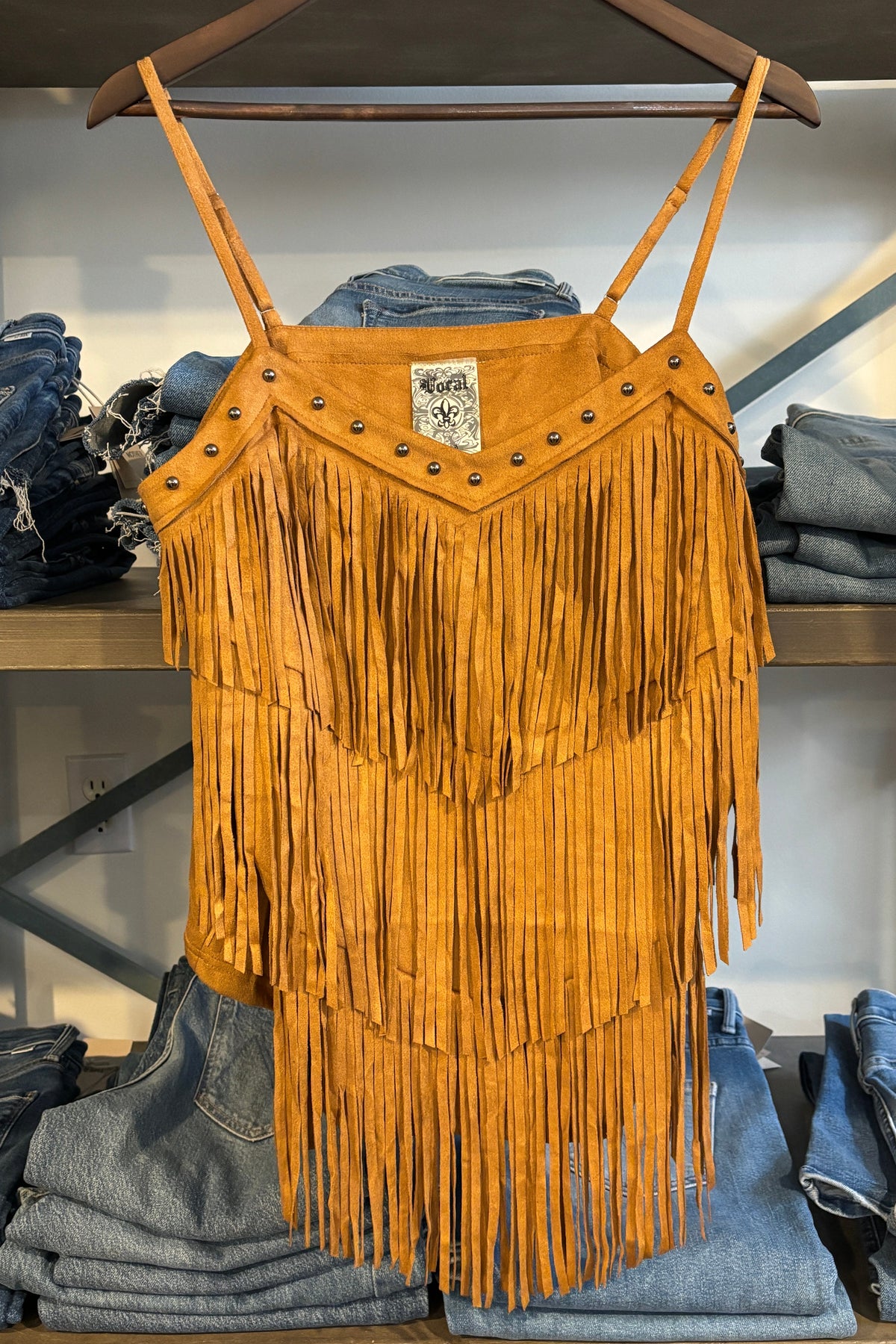 Sadie Suede Fringe Cami Top womens western fringe top sleeveless strap sued top stylish biker Boltranchstore.com Free Shipping
