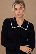 27 Miles Malibu Bellamy Cashmere Collared Cardigan with Lace Trim lantern sleeves with gentle volume womens western clothing