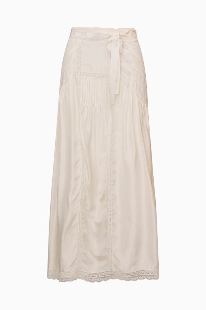 LoveShackFancy Beloria Silk Lace-Detailed Maxi Skirt