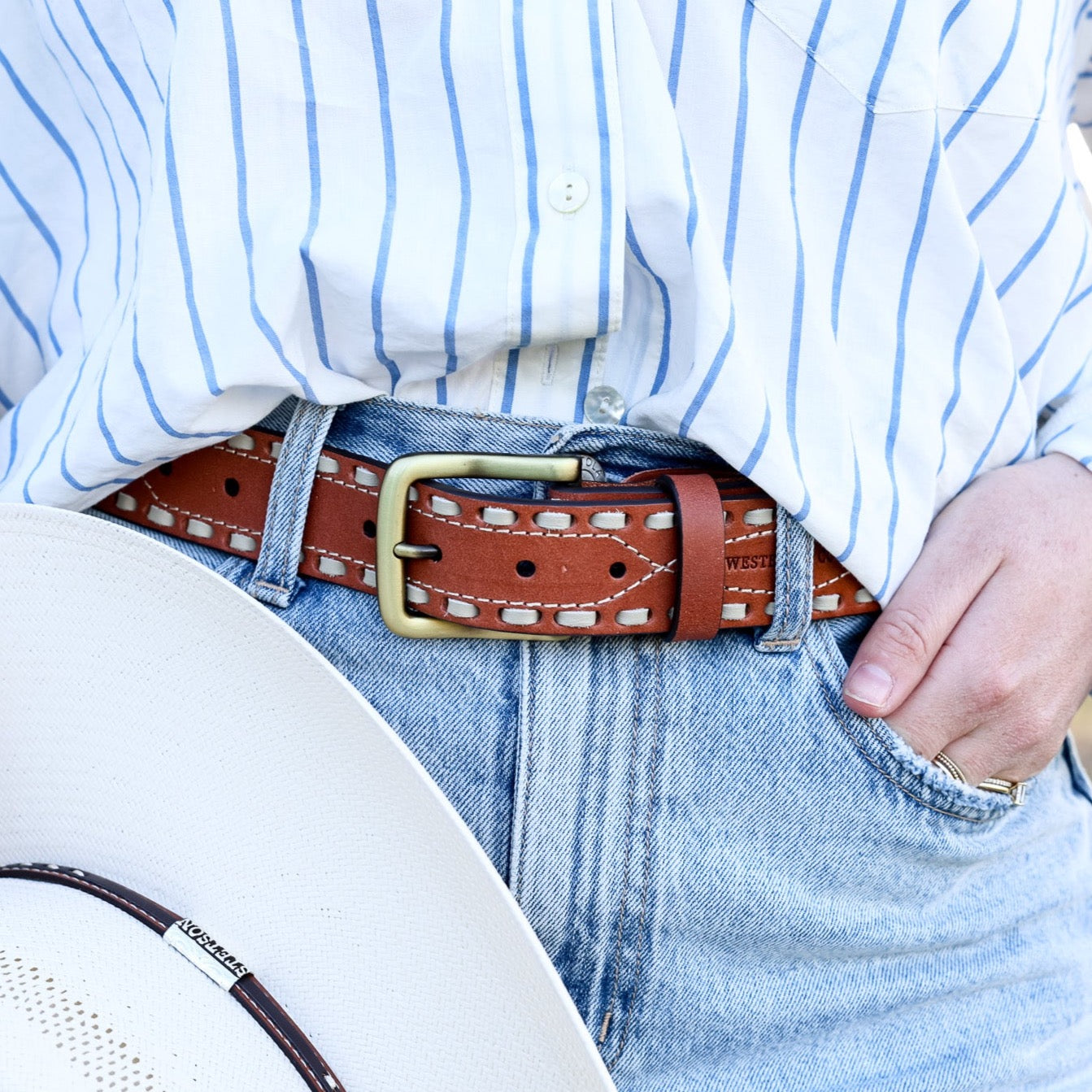 The Classic Buckstitch Belt - Saddle