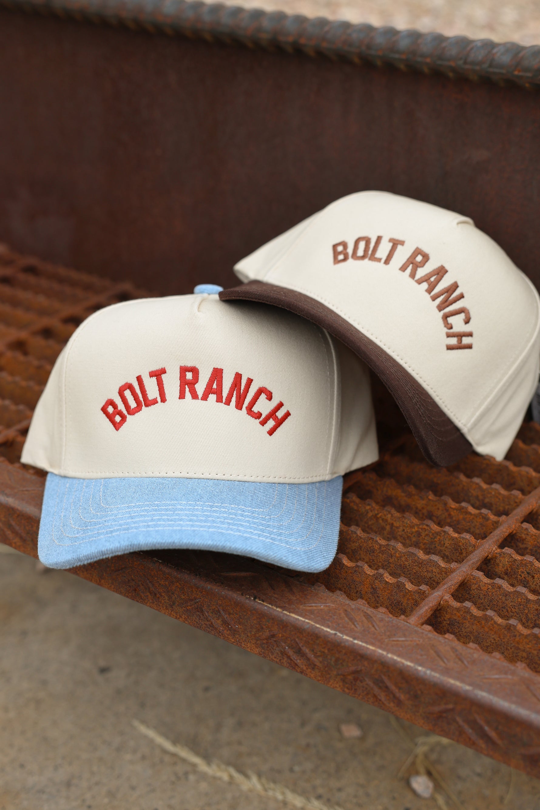 Bolt Ranch Two Tone Trucker Hat blue red brown cream unisex mens womens cap hat boltranchstore.com free shipping gift popular viral