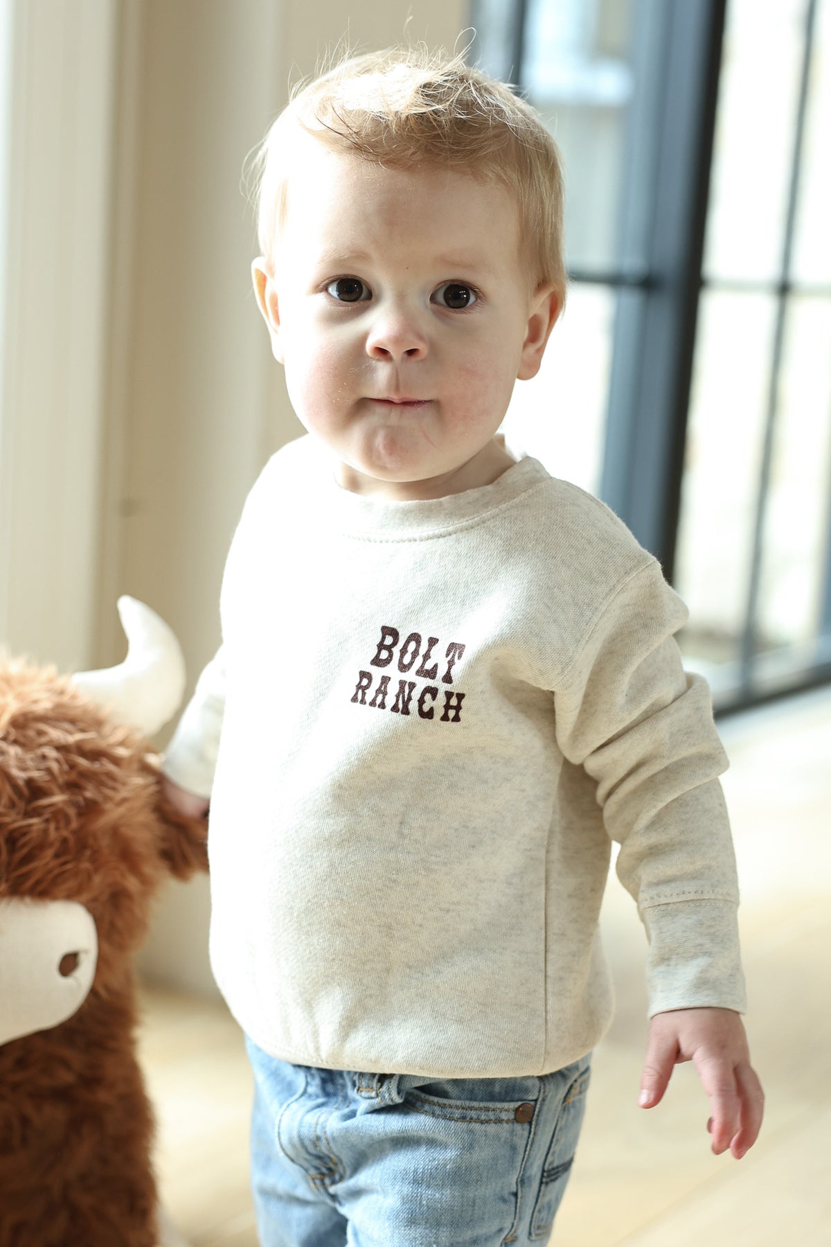 Bolt Ranch The Farm Toddler Crewneck heather gray cream free shipping Boltranchstore.com 