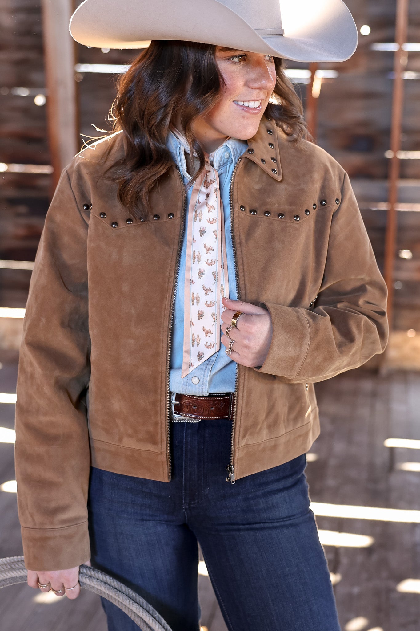Camel Suede Studded Jacket