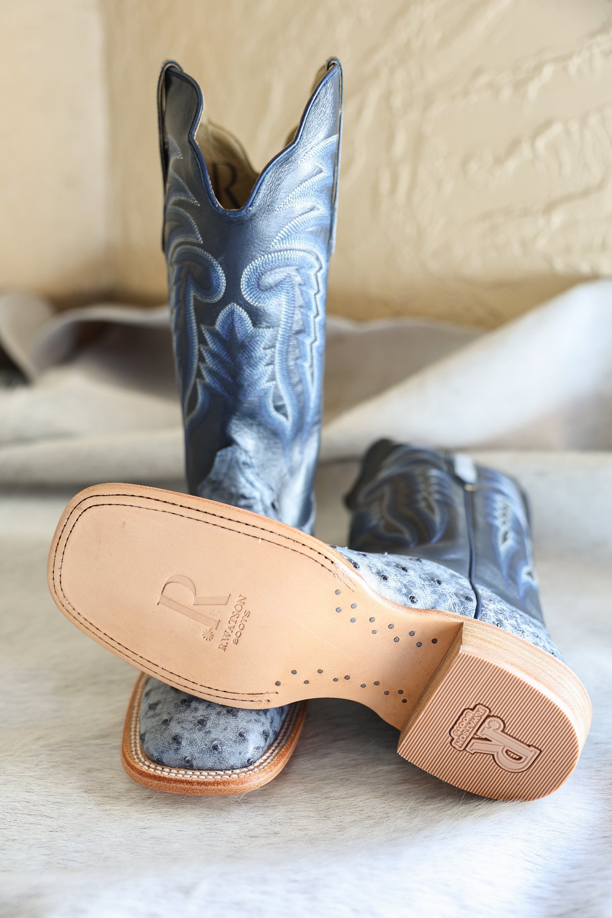 R Watson Mens Ostrich Denim Boot