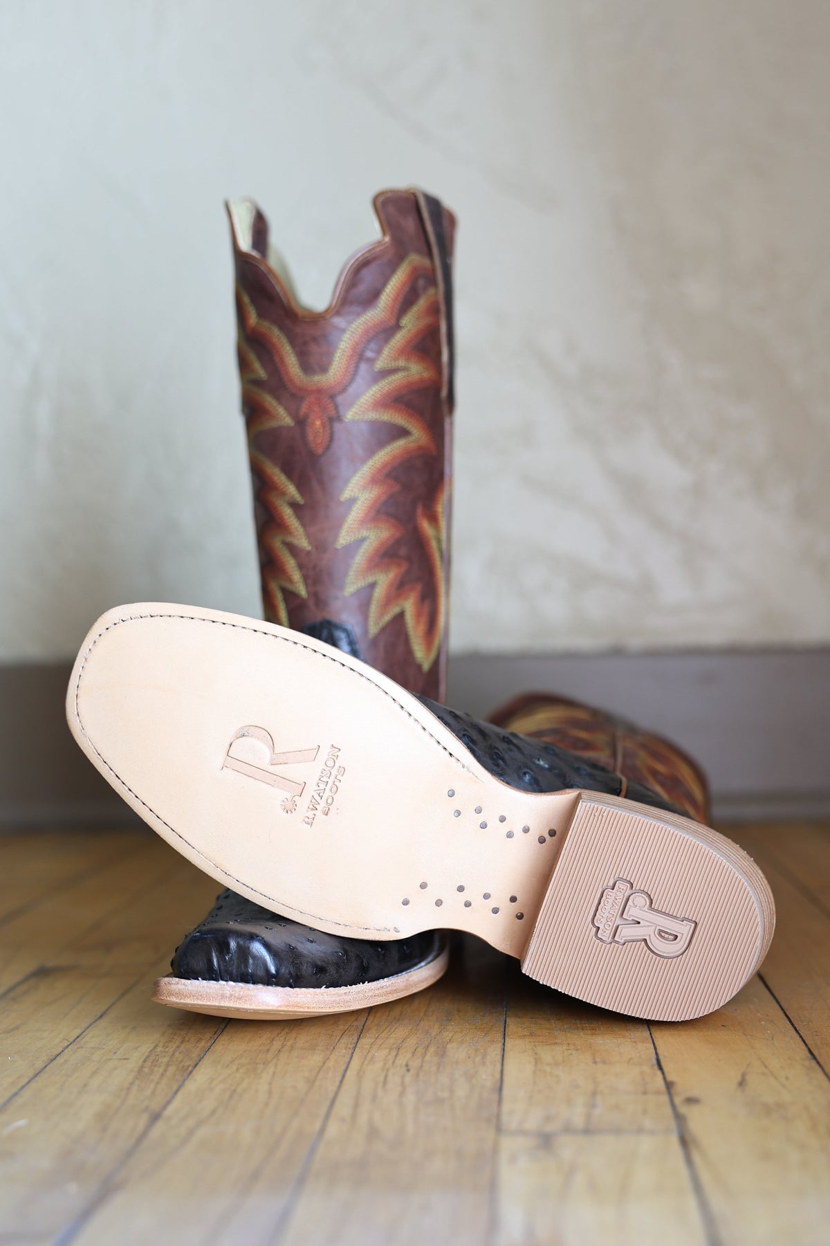 R Watson Mens Full Quill Ostrich Square Boot sole r watson mens cowboy boots black