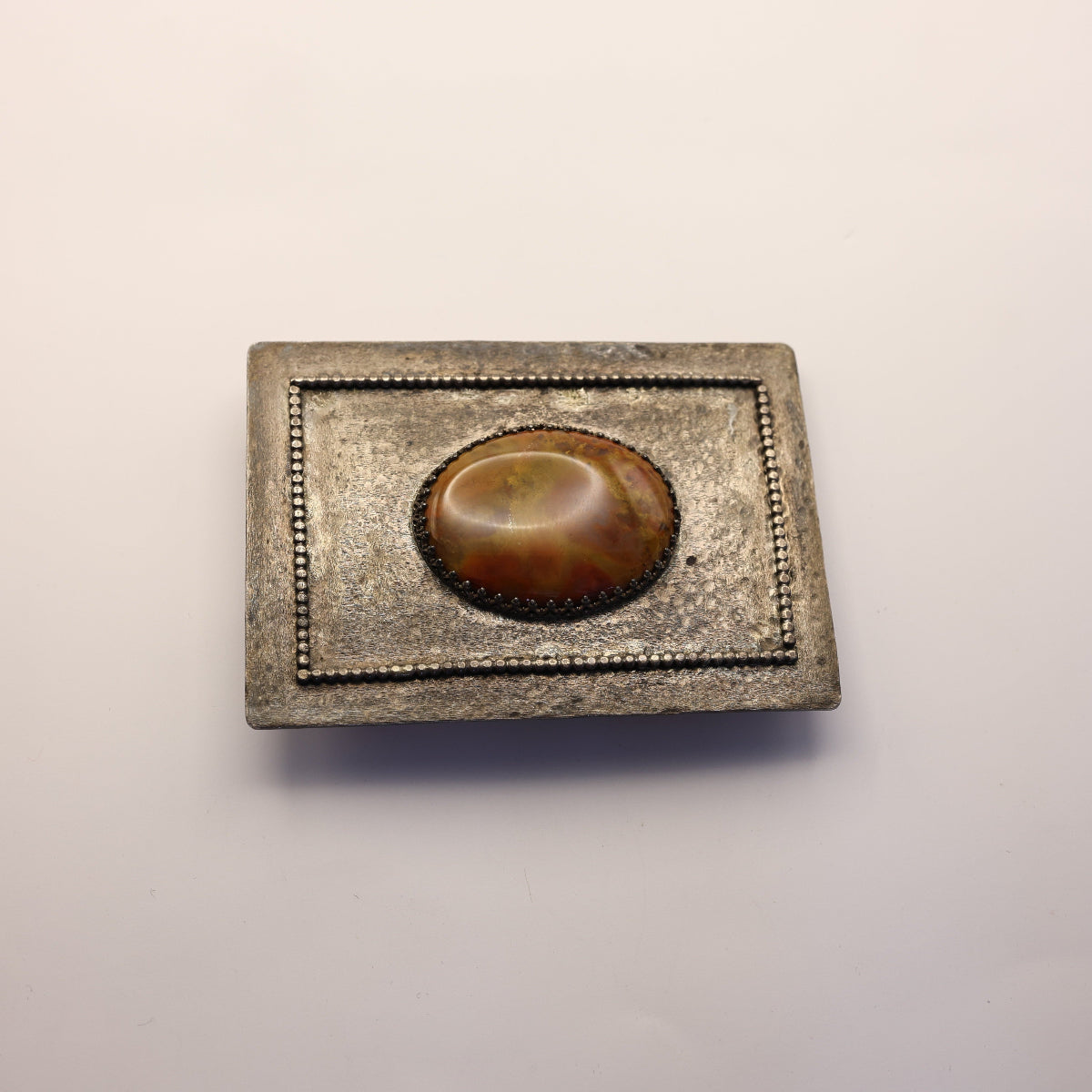 Brown Oval Stone Square Buckle