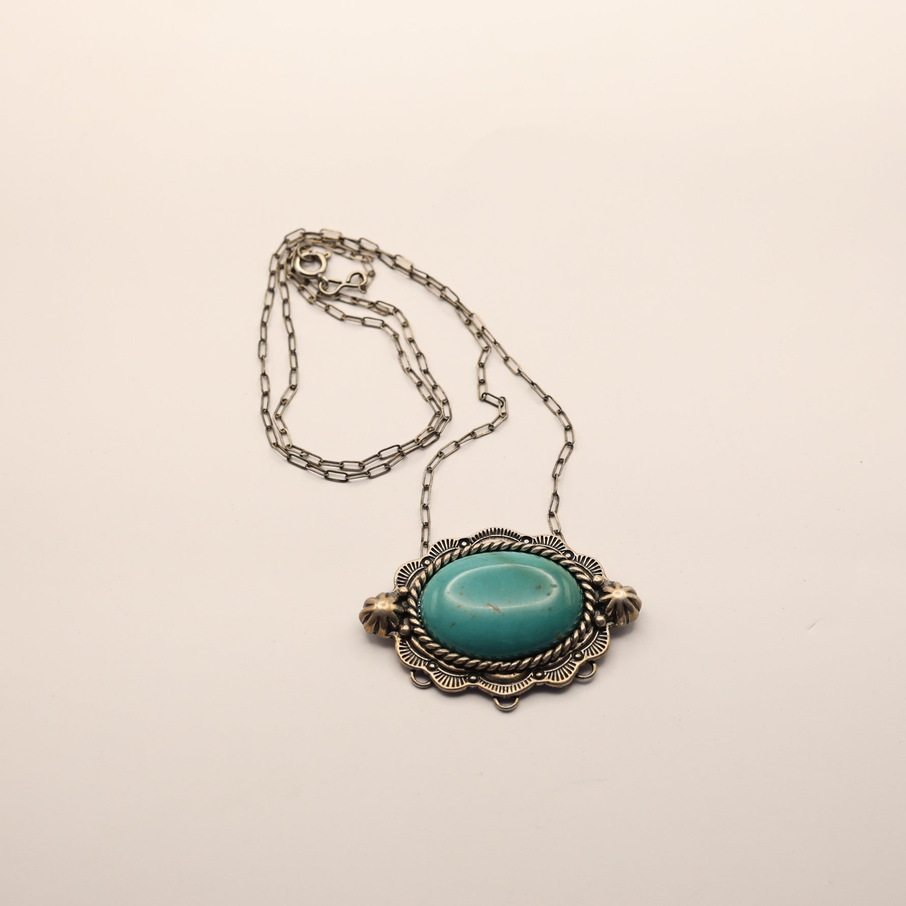 Vintage Turquoise oval pendant necklace native american jewelry at bolt ranch store