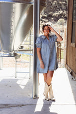 Sally Snow Washed Denim Mini Dress short womens denim dress ruffle collar western fashion country music concert outfit Boltranchstore.com