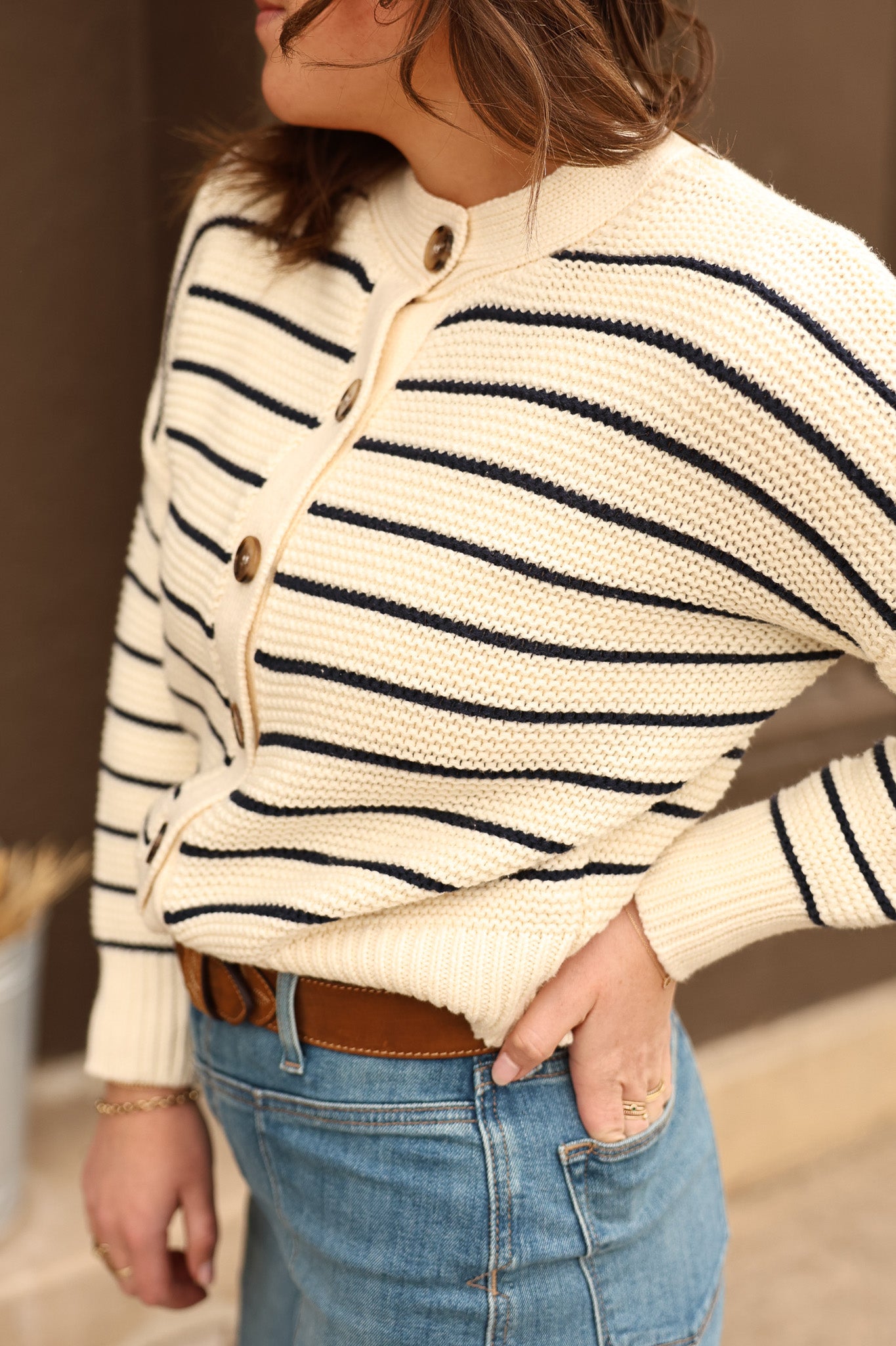 Amara Cardigan by dRa womens circle neck button down cardigan striped free shipping at Boltranchstore.com