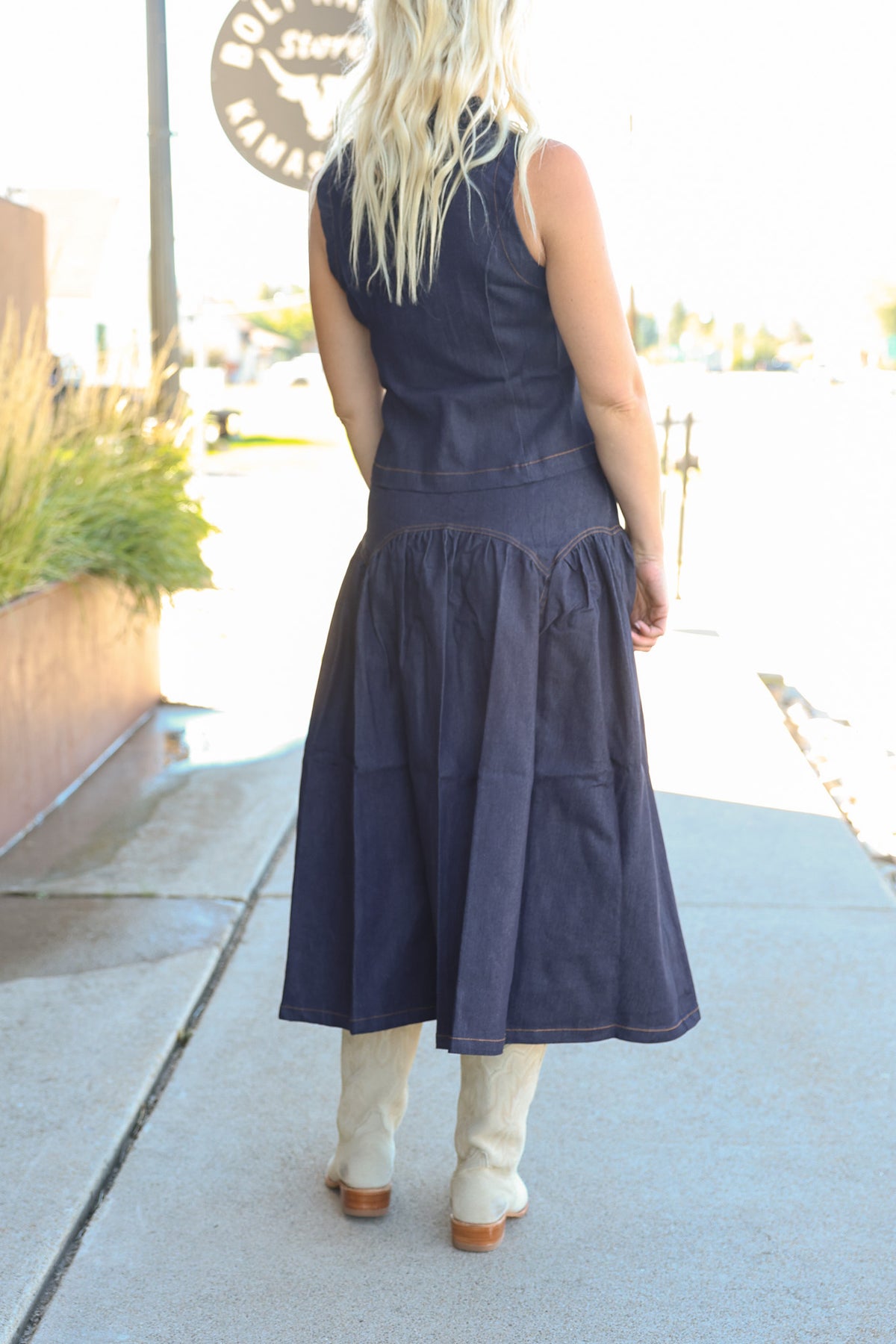 Rita Denim Top and Midi Skirt Set