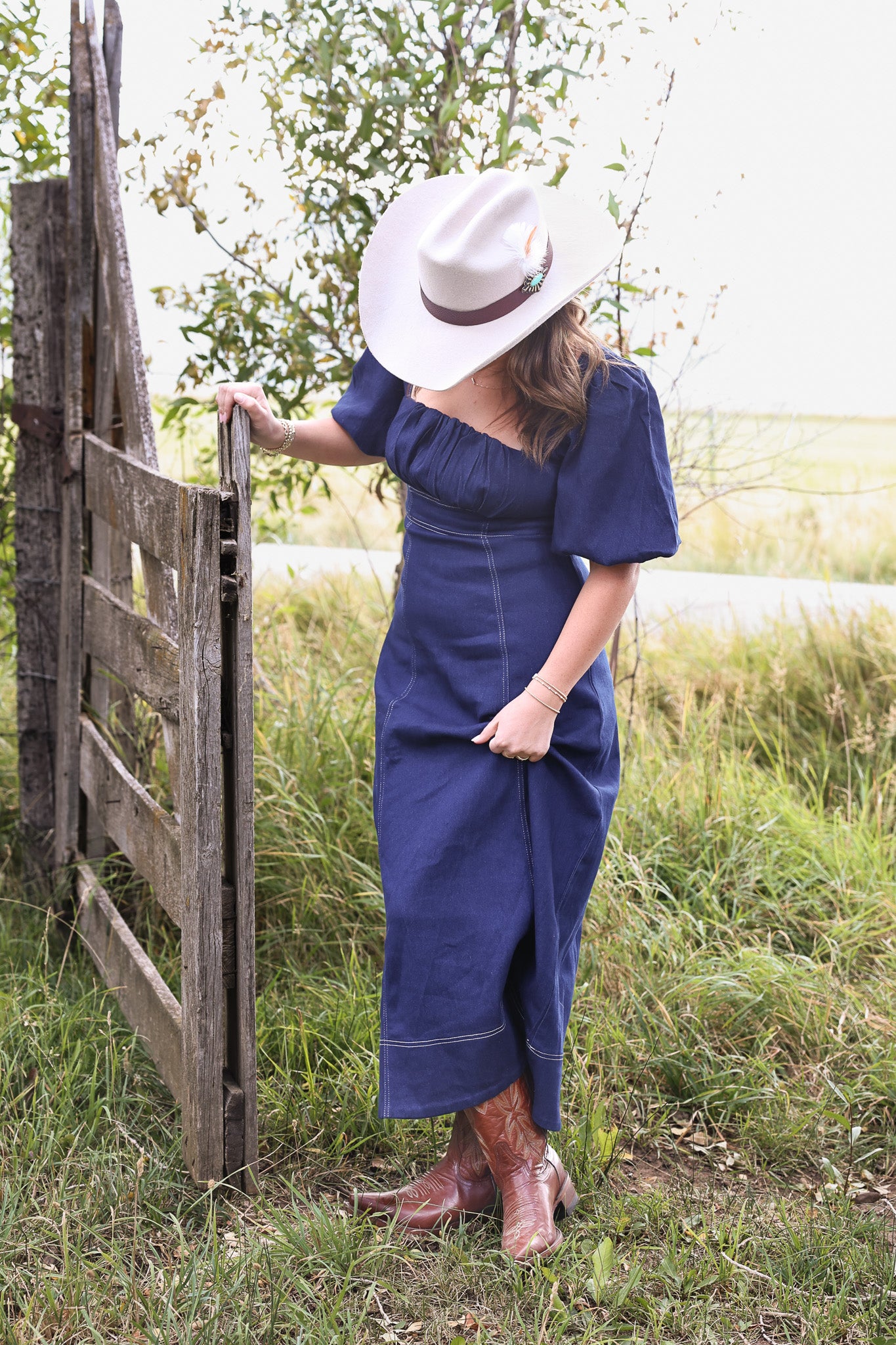 Balloon Sleeve Denim Maxi Dress