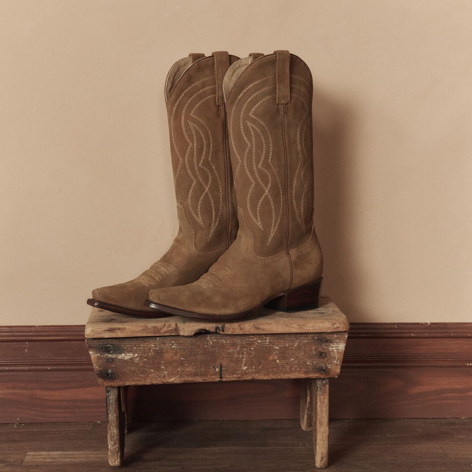 Stetson and THE GREAT Suede Cowboy Boot in Tan