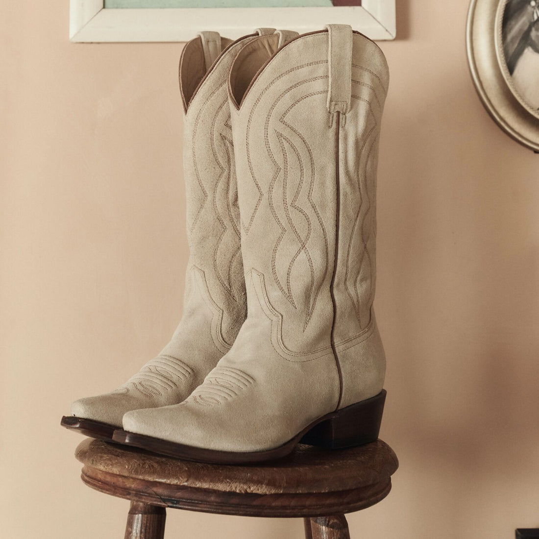 Stetson and THE GREAT Suede Cowboy Boot in Pearl Suede
