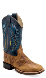 Old West Youth Brown Black Blue Stitch Boot order at boltranchstore.com