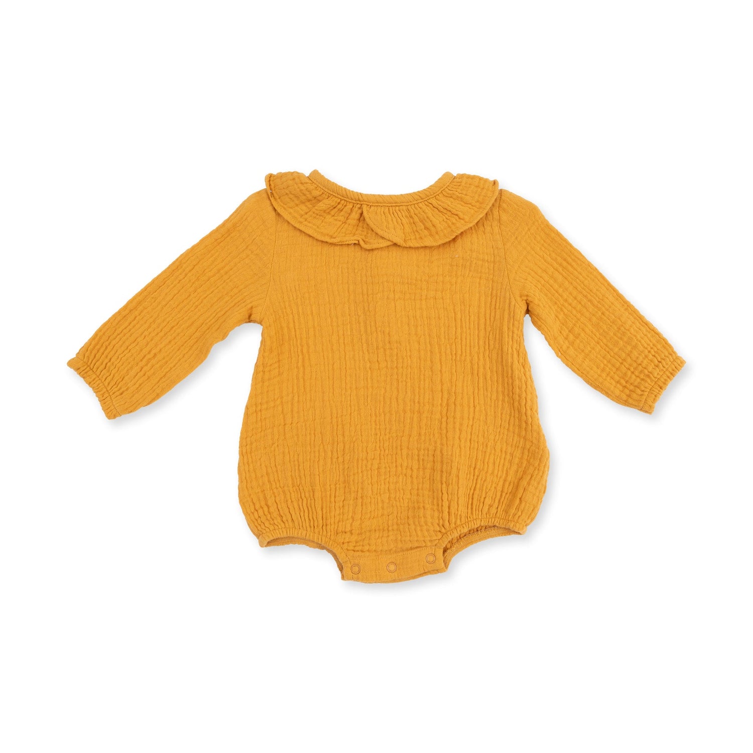 Baby Sunflower Bubble With Ruffle Collar at boltranchstore.com in stock free shipping Yellow baby romper with a collar 