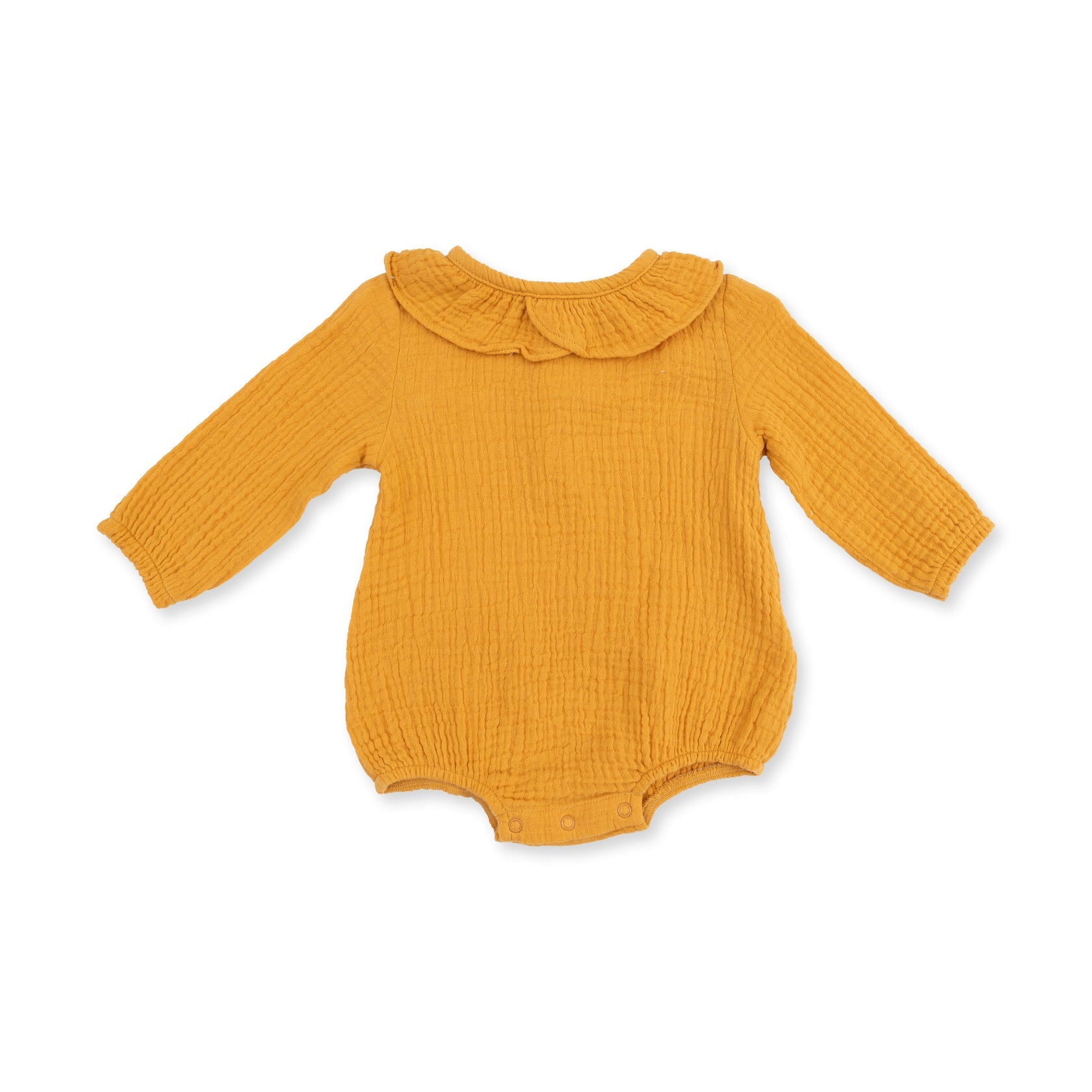 Baby Sunflower Bubble With Ruffle Collar at boltranchstore.com in stock free shipping Yellow baby romper with a collar 