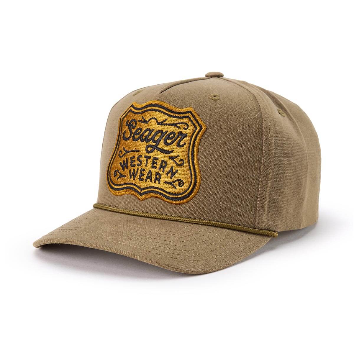 Seager Badge Snapback Olive olive 100 percent cotton mens snapback western clothing Utah SKU MHH26BDGEOLV