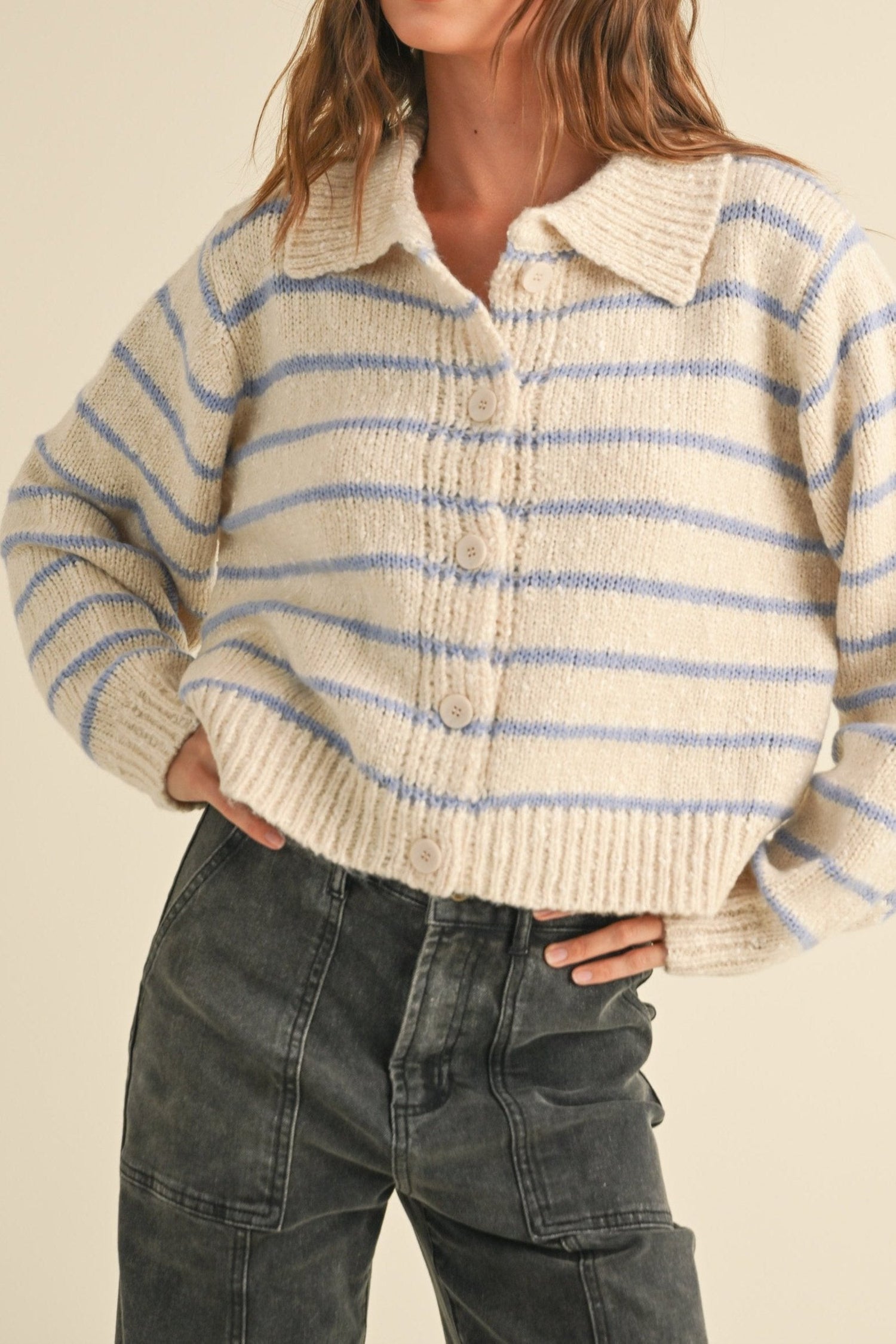 Belinda Button Striped Knitted Cardigan