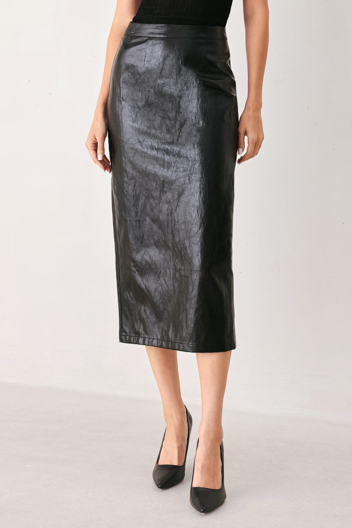 Womens western with texture print in Black High Rise Faux Leather Skirt SKU FK1317 zipper closure