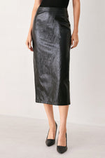Womens western with texture print in Black High Rise Faux Leather Skirt SKU FK1317 zipper closure