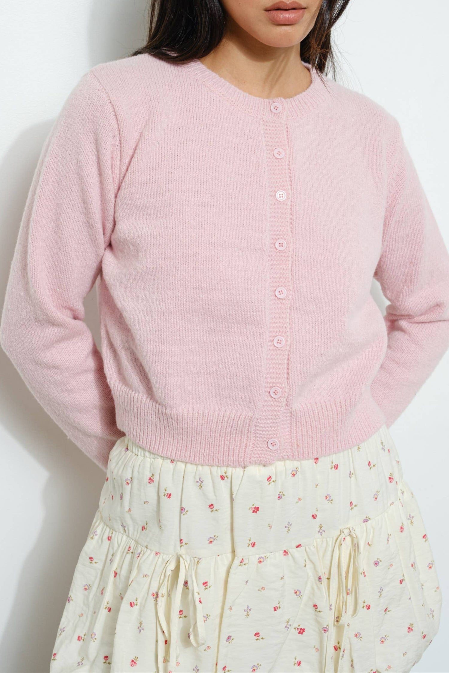 Belle Basic Cardigan dusty pink womens soft lightweight pink cardigan spring formal at Boltranchstore.com