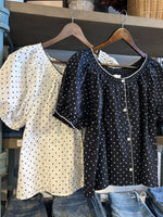 Beth Polka Dot Blouse womens short sleeve top button down Boltranchstore.com Free Shipping things between TBT14272