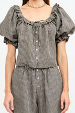 Bijou Gingham Puff Sleeve Top a puff sleeves with elasticized cuffs at boltranchstore.com