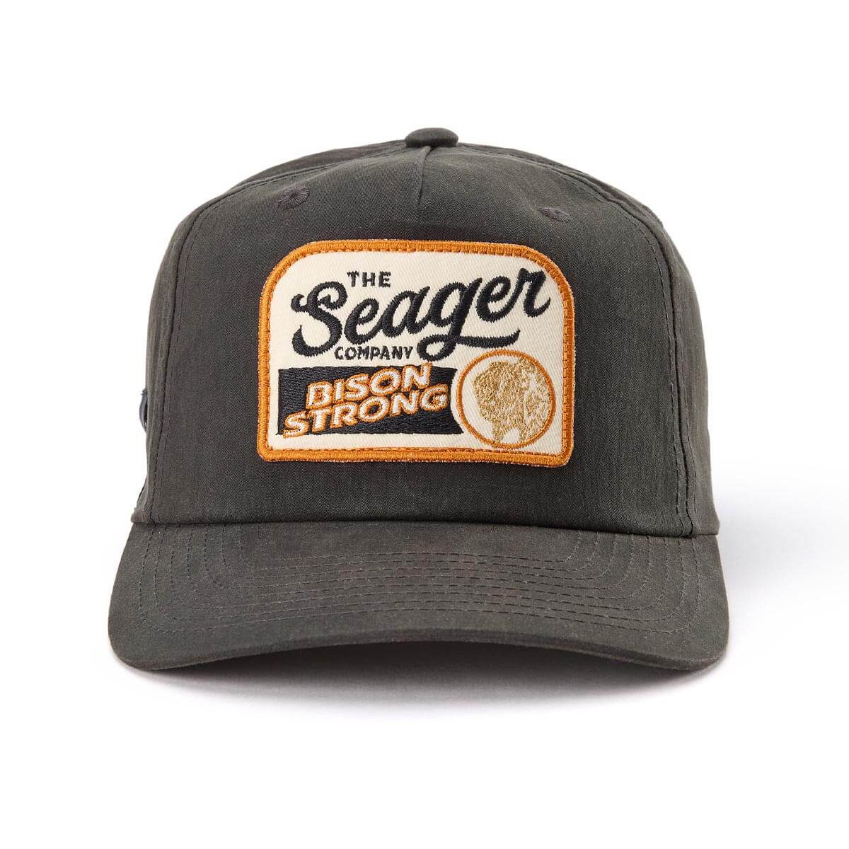 Seager Bison Waxed Snapback Black structured medium profile crown ranch wear