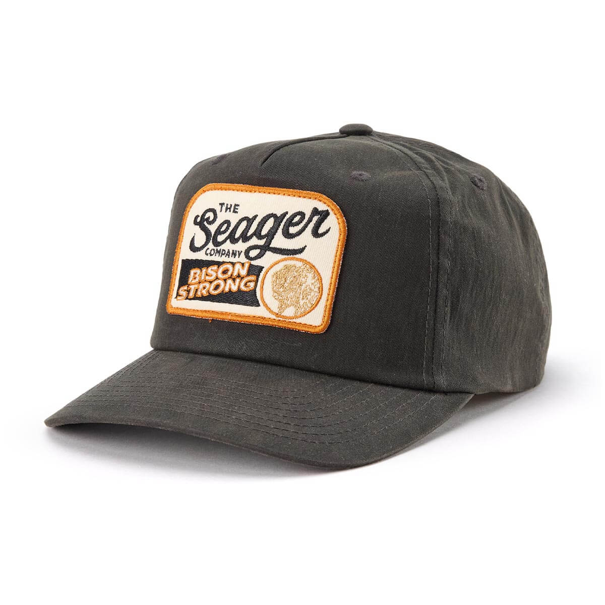 Seager Bison Waxed Snapback Black black waxed cotton canvas mens snapback western clothing Utah SKU MHH26BISONWBLK