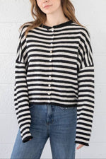 Piper cardigan womens striped black and ivory Things Between spring light weight cardigan Boltranchstore.com
