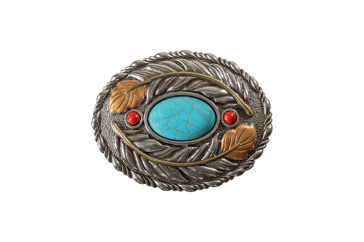 Blazin Roxx Buckle Oval Turquoise Stone Feather