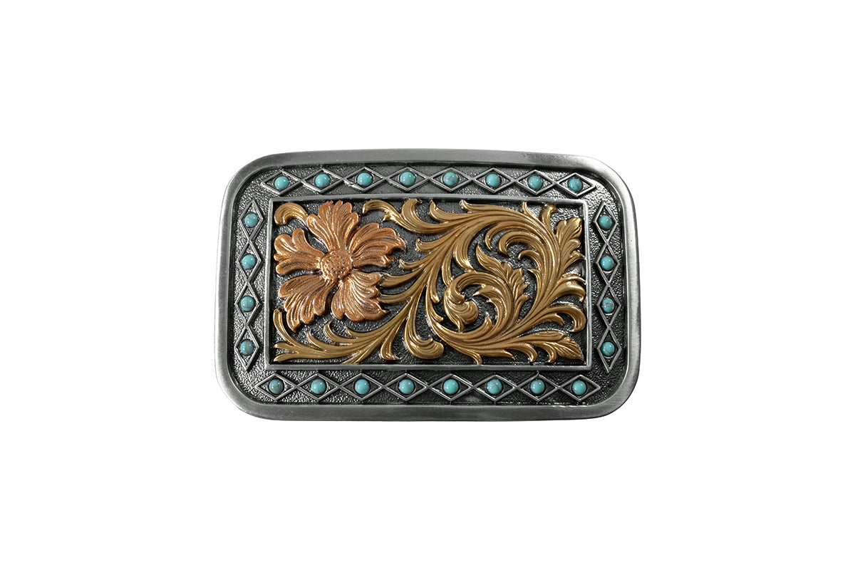 Blazin Roxx Buckle Rectangle Flower Turquoise