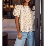 Woman in a floral blouse Blooming Daisy Lace Blouse Top at boltranchstore.com cute floral free shipping summer shirt spring outfit 