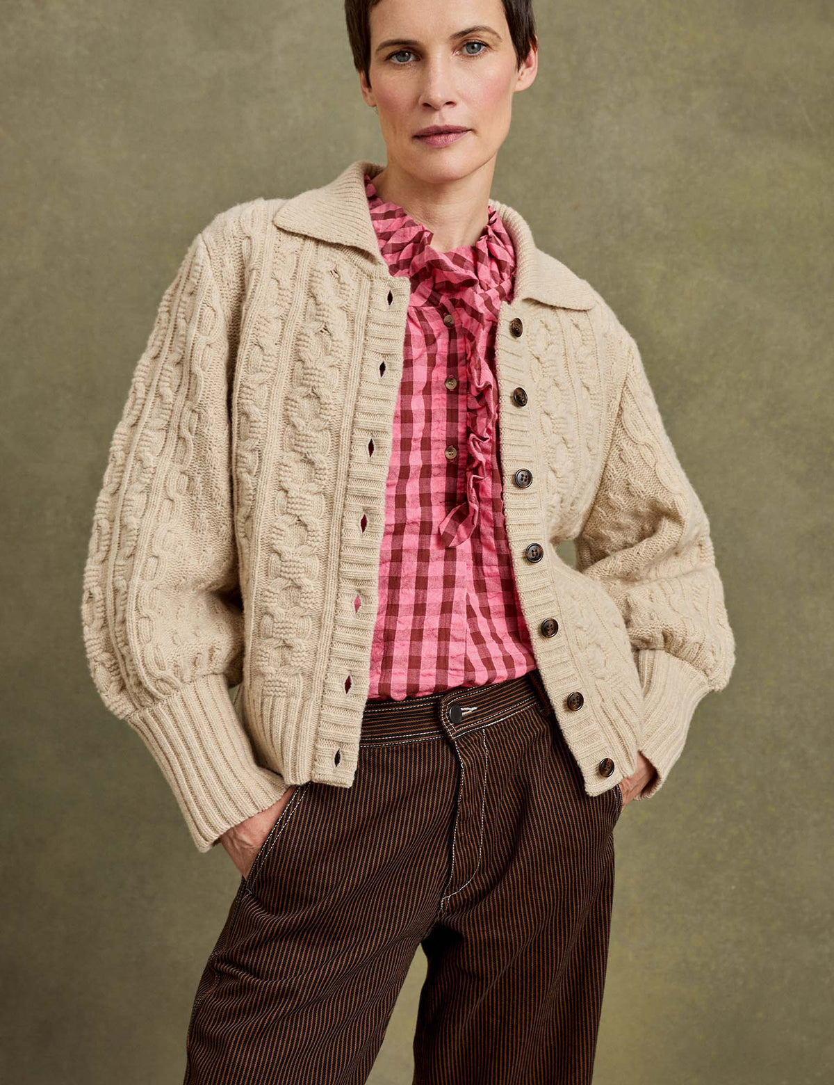Penelope Chilvers Portobello Blouse layered under a knit cardigan for cooler days cowgirl style