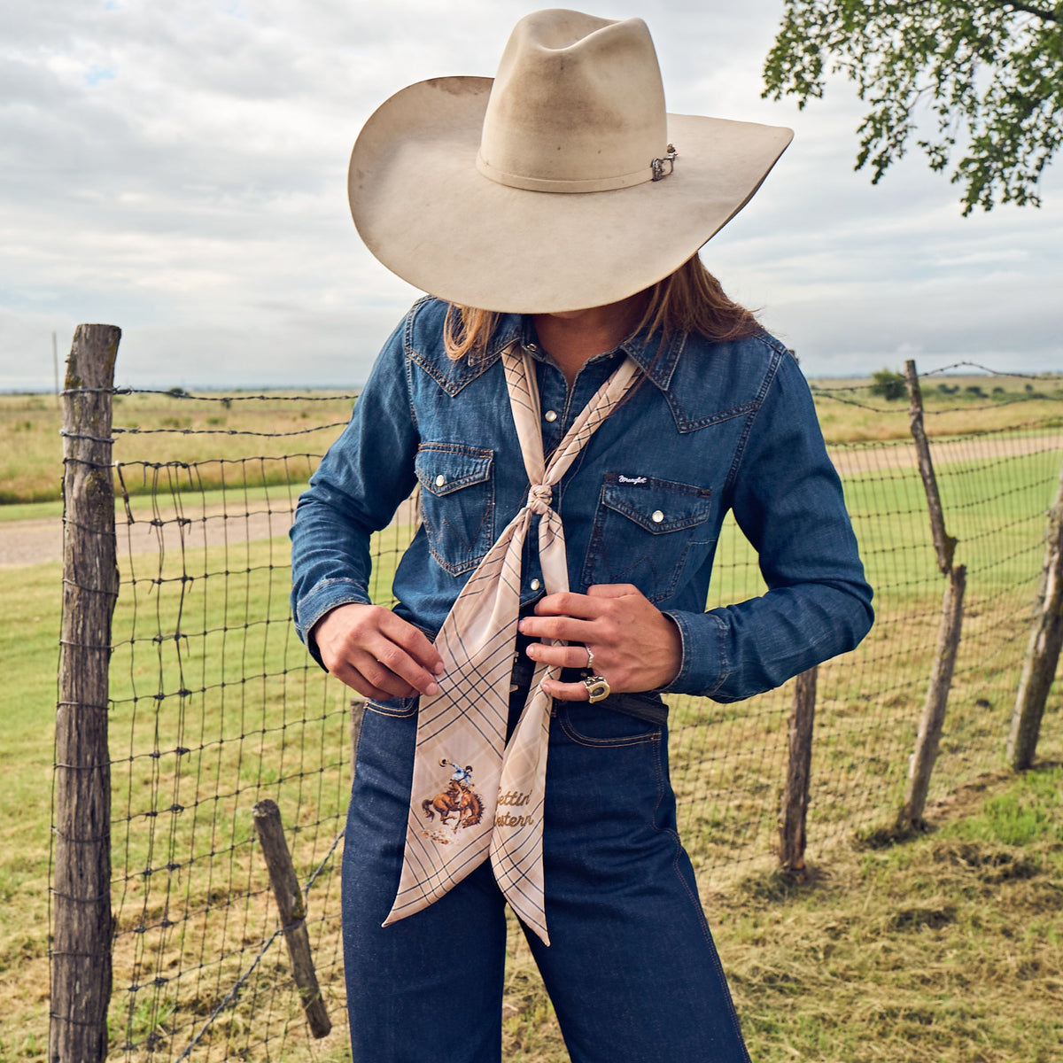 Fringe Scarves Boli Gettin Western Tan Blue Plaid tied in the hair as a hair accessory western clothing Utah